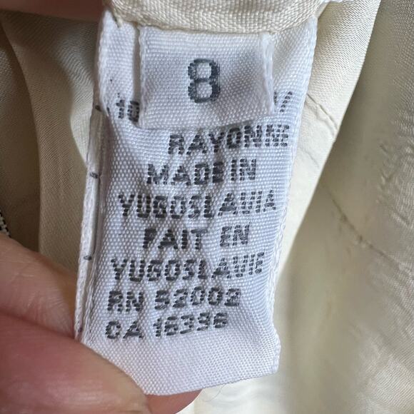 LIZ CLAIBORNE Striped Short Sleeve Blazer Double Breasted Beige Black Size 8 - Picture 6 of 9